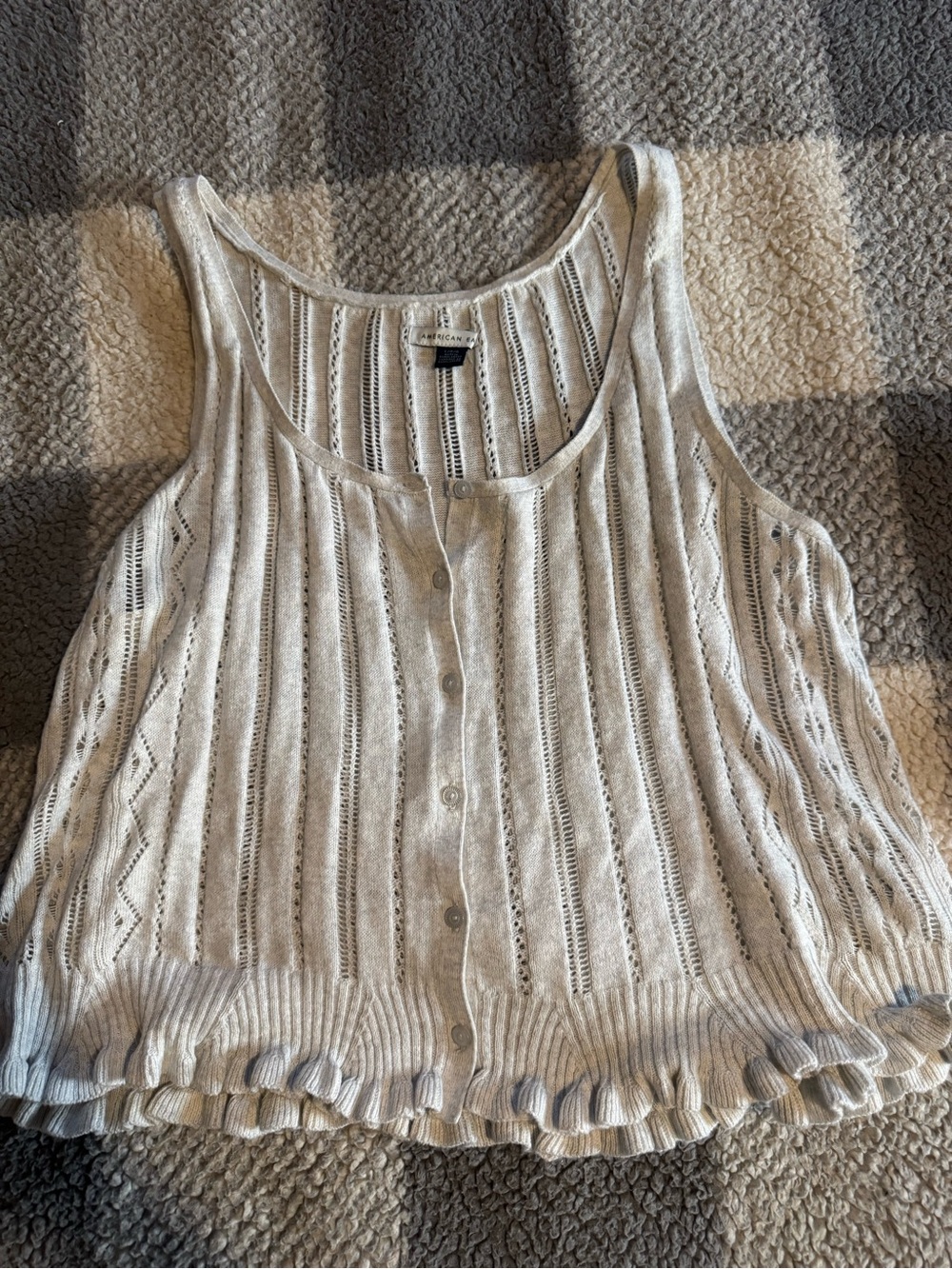 American Eagle Outfitters Cream Knit Button-Front Tank